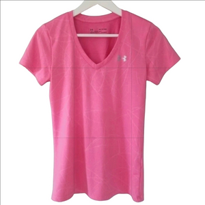 Under Armour Athletic V-Neck Top Breathable Lightweight Short Sleeves Hot Pink